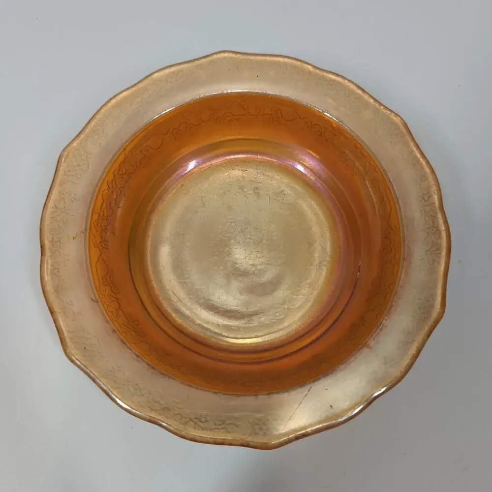 Vintage Amber Iridescent Indiana Carnival Glass Bowl Dish 6 1/2” x 1 1/4
